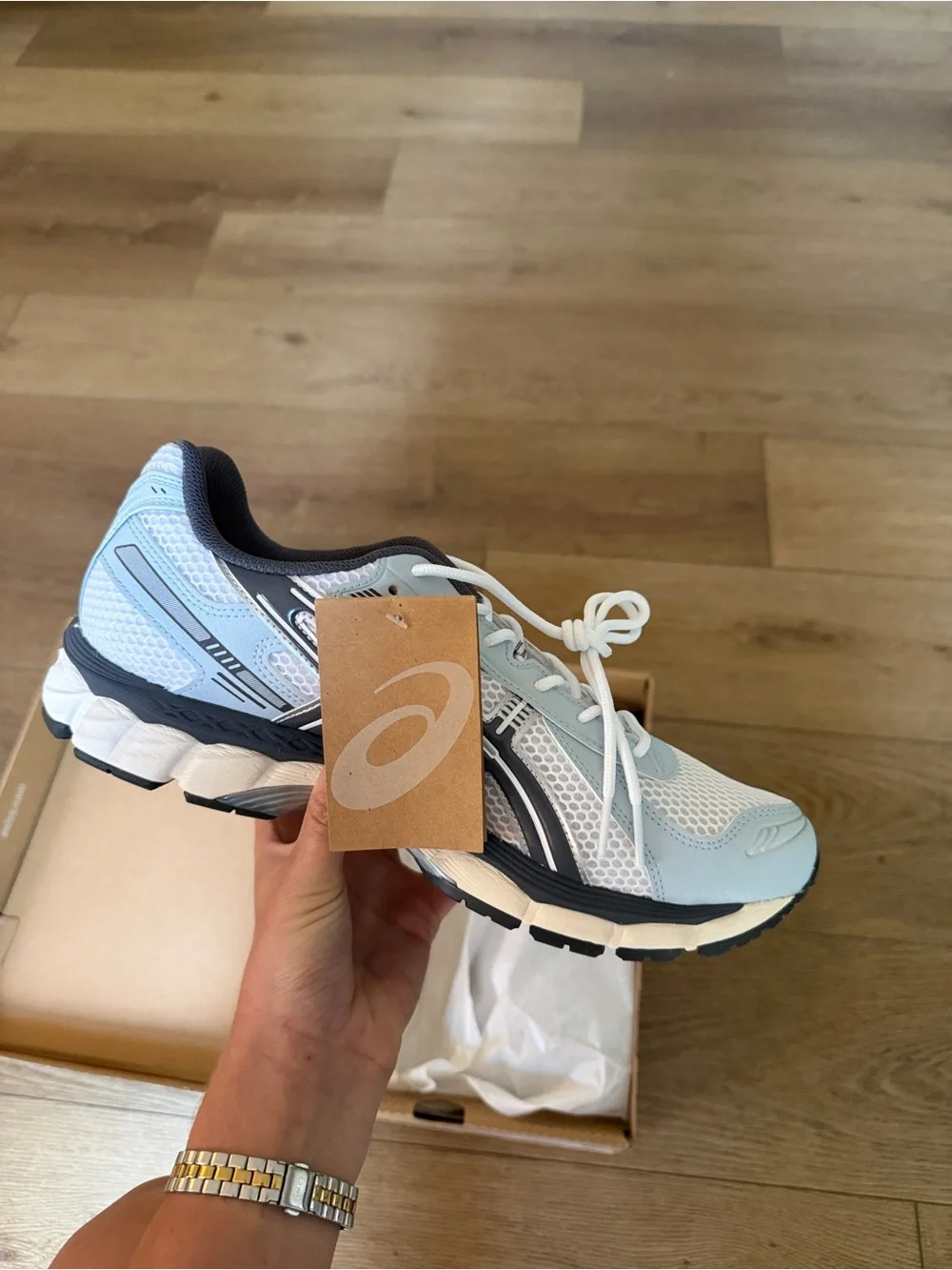 Asics Women's Pale Blue and White Mesh Running Sneakers
